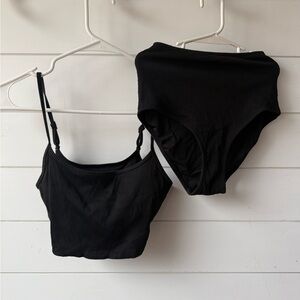 Aerie Women’s XS Black Ribbed Bikini Set high waisted full coverage